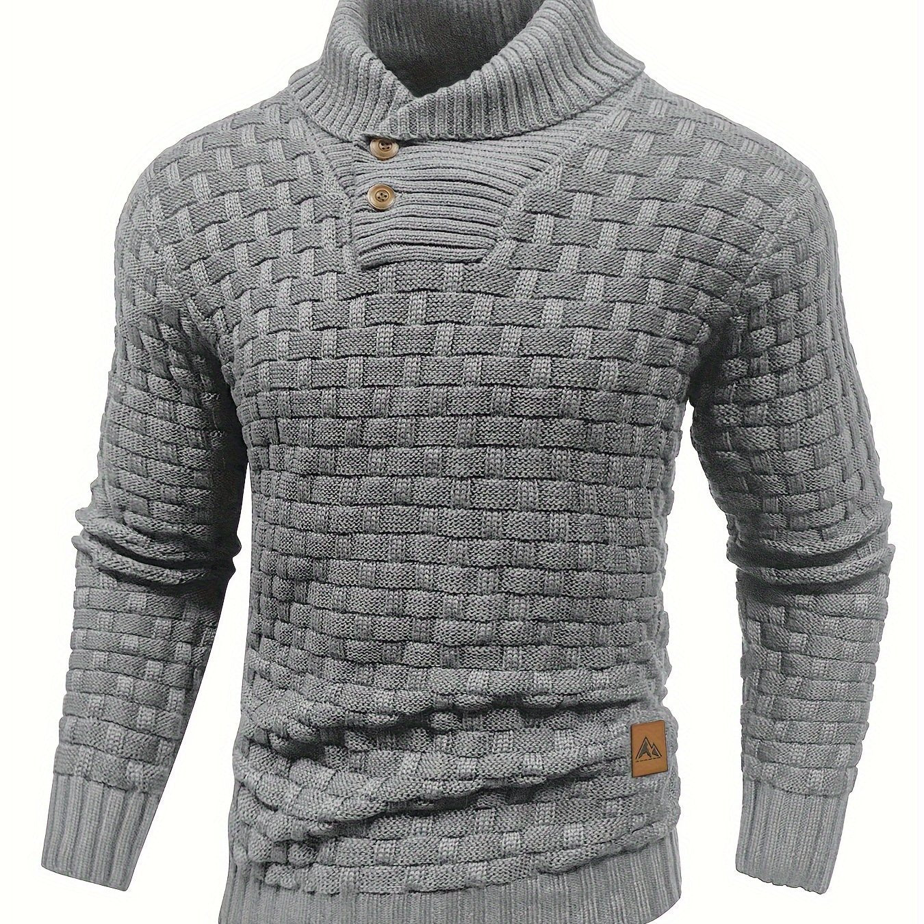 Men's Casual Waffle Pattern High Stretch Sweater, Chic Mature Pullover Sweater For Fall Winter