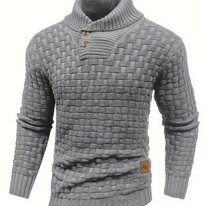 Men's Casual Waffle Pattern High Stretch Sweater, Chic Mature Pullover Sweater For Fall Winter