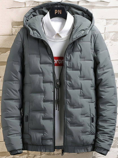 Men's Quilted Hooded Jacket, Warm Casual Winter Outerwear