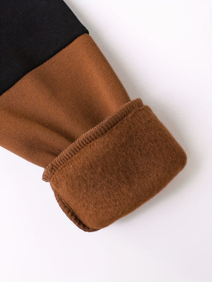 2pcs Boys' Autumn/Winter Fleece-Lined Hooded Sweatshirt and Pants Set, Simple Letter Print Fashion Classic Outfit for Outdoor Sports and Casual Wear, 100% Polyester Knit Stretch Fabric, Ideal Gift Choice for Kids, Perfect for