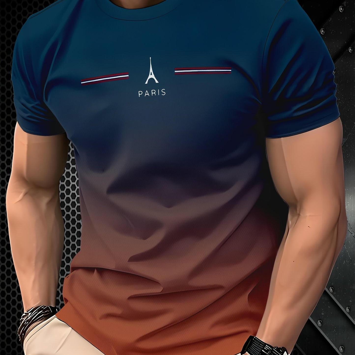 Men's Paris Eiffel Tower 3D Print T-Shirt - Casual Short Sleeve, Summer Outdoor Tee with Gradient Design