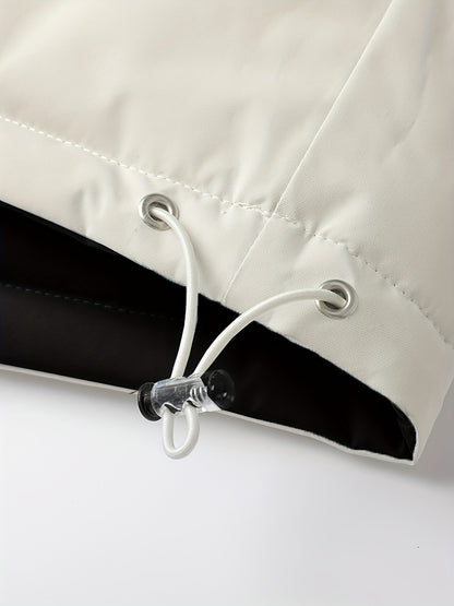 Տղամարդու երկկողմանի ձմեռային բաճկոն՝ հաստացված, կանգուն օձիքով, կայծակաճարմանդով և «MADEASURABLE» և «I CONUT» գրությամբ, սև և սպիտակ, սովորական չափսի՝ աշնանային և ձմռան համար, աշնանային վերնազգեստ, համարձակ գրություն, դիմացկուն գործվածք