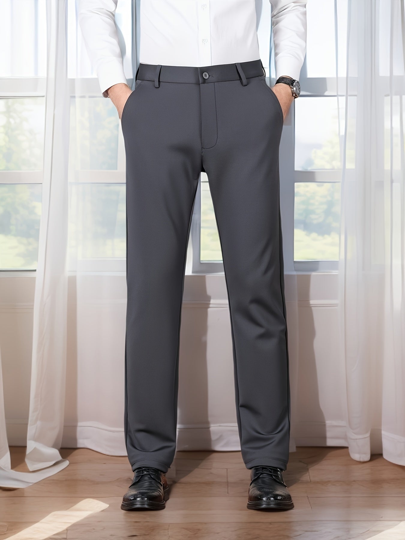 Versatile Men's Straight-Leg Pants - Casual & Business Formal, Stretch Fabric, Perfect for Any Occasion