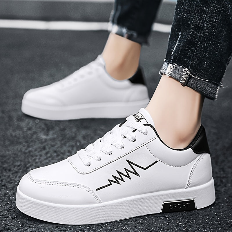 Men's White Casual Canvas Lace-Up Sneakers for All Seasons