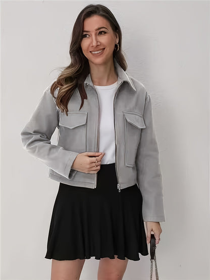 Women'S Olive Green Bomber Jacket with Zipper Front, Long Sleeves, and Pockets - Casual Style, All-Season Wear, Polyester Blend, Machine Washable, Casual Outerwear | Zippered Jacket | Polyester Blend Jacket, High Neck Hoodie/