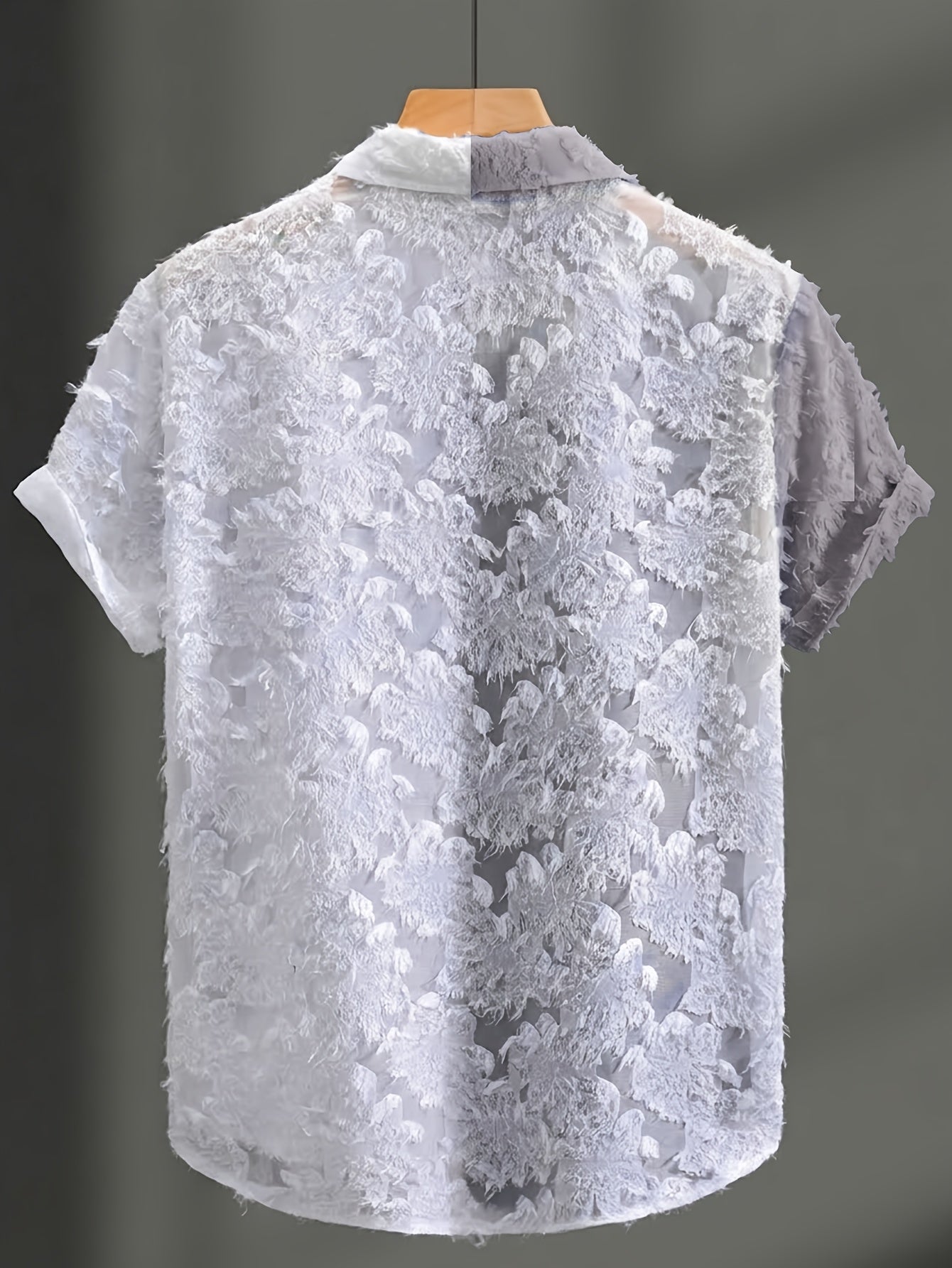 Men's Casual Sheer Lapel Collar Short Sleeve Shirt for Summer