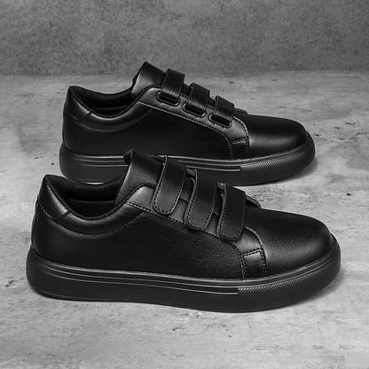 Men's Trendy White Skate Shoes with Hook-and-loop Fastener Closure, Lightweight & Comfortable Casual Sneakers for Casual Attire, Flat Sole, PU Upper, EVA Sole, Fabric Lining, Perfect for Running, Walking, and Street Style