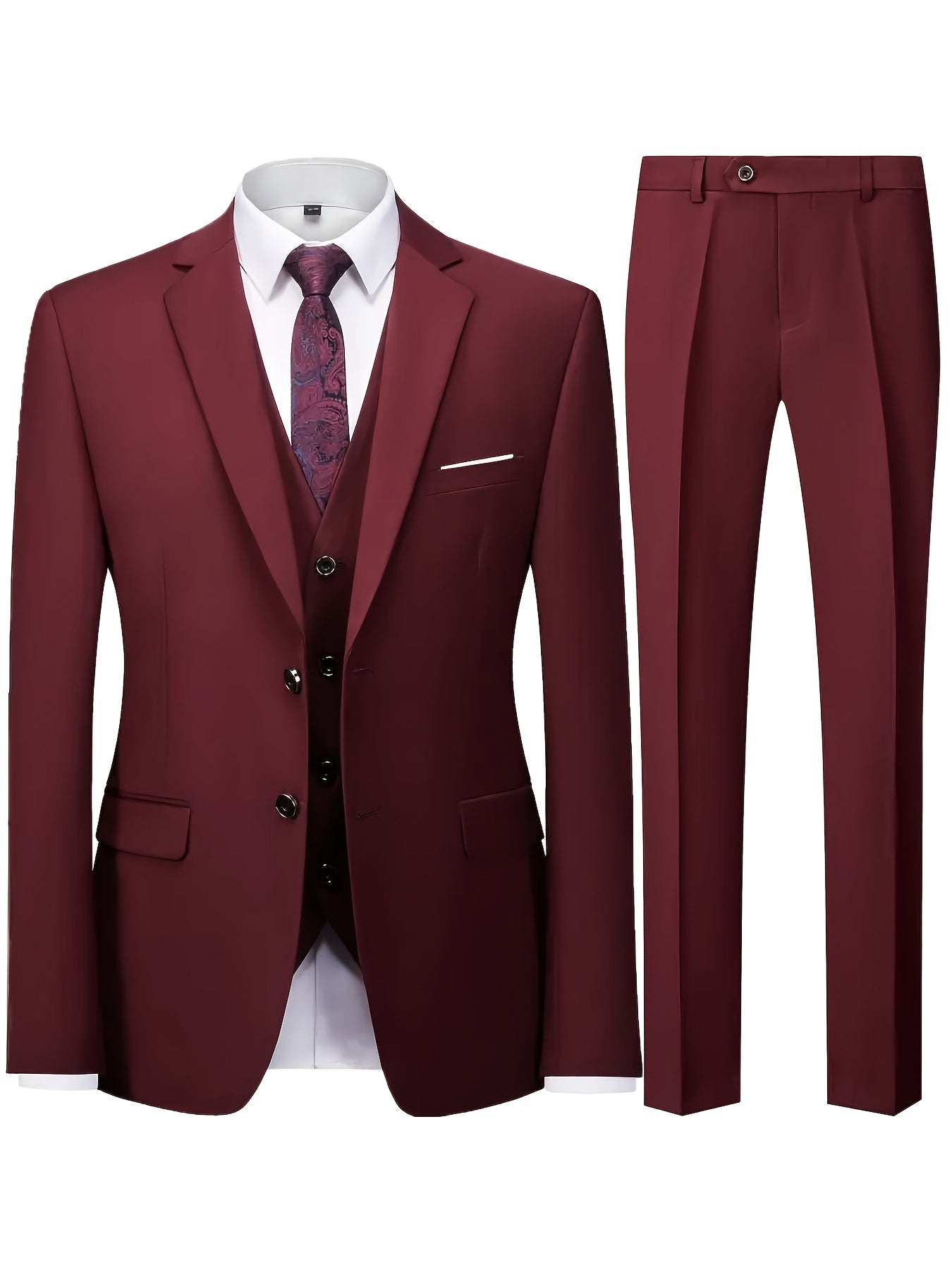 Men's 3-Piece Suit with Jacket, Vest & Pants - Stylish Formal Wear