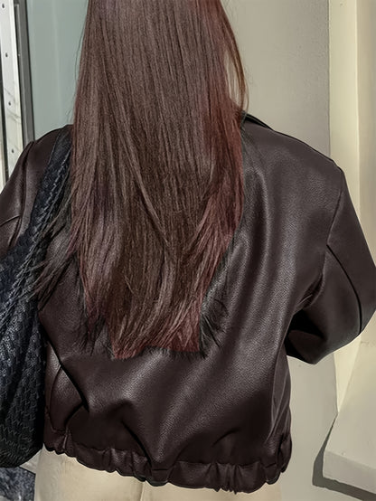 Women's Retro Motorcycle Jacket - Coat with Collar & Classic Black/White/Grey/Brown Tones - All-Season Casual Outerwear (Machine Washable) for Motorcycle Riding & Casual Attire - Non-Stretch Jacket