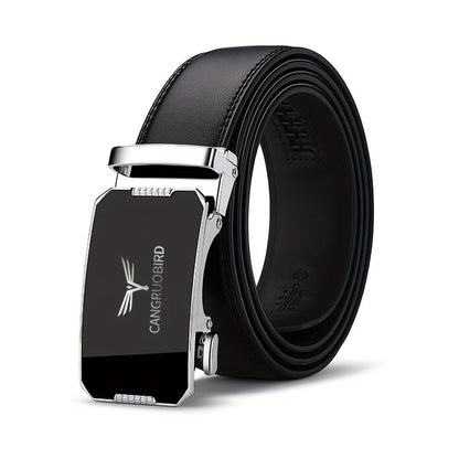 1pc Men'S Adjustable Automatic Buckle Belt - Sleek Black Faux Leather, Alloy Buckle, Stylish for Business & Casual Attire