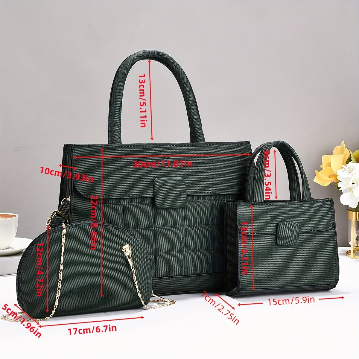 Set of 3 Stylish Large-Capacity PU Tote Bags with Adjustable Strap