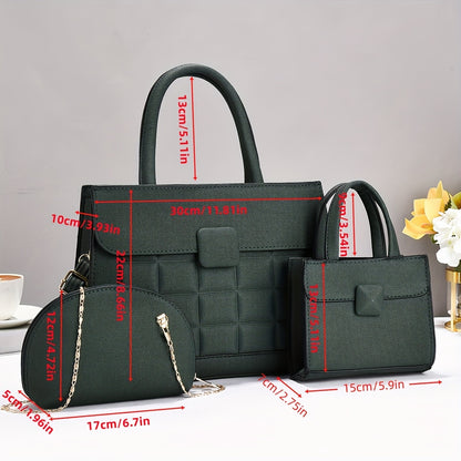 Set of 3 Stylish Large-Capacity PU Tote Bags with Adjustable Strap