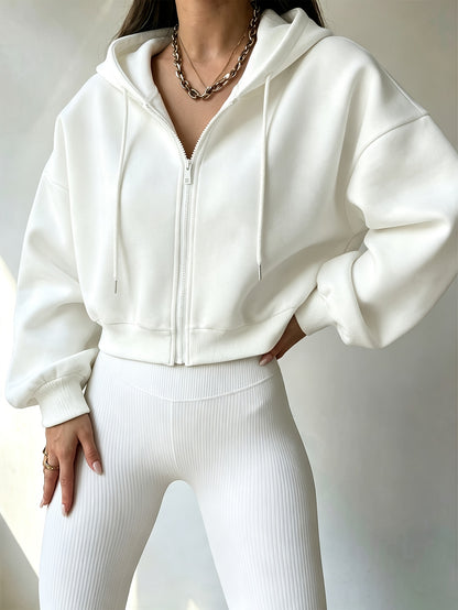 Women’s Short Hooded Zipper Sweatshirt with Geometric Print