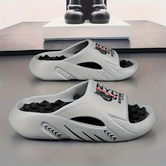 Men's Fashion Cartoon Print Lightweight Indoor Slippers, Trendy Unisex Couple Daily Casual Sports and Beach Vacation Shoes, Wear-Resistant EVA Structure Suitable for Multiple Scenarios, Casual Shoe Style, Soft Cushioning, Ver - ayq