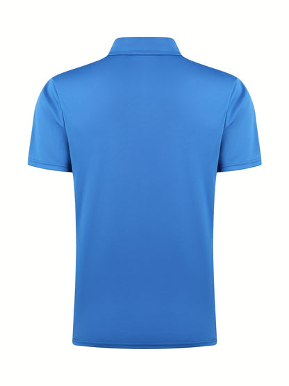 [Golf Apparel] Men's Classic White Shirt - Casual Summer Style with Short Sleeves, Zipper Collar, and Stretch Polyester Fabric - Perfect for Streetwear & Golf