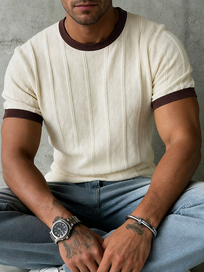 Men's Jacquard Knit Crew Neck Short Sleeve T-Shirt