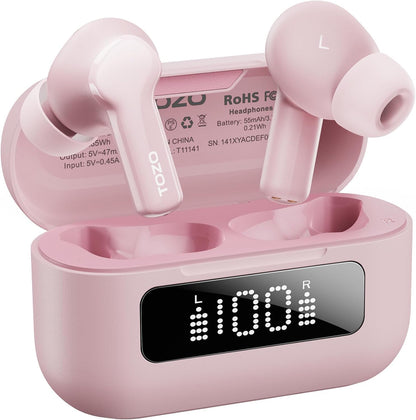 TOZO Hybrid Active Noise Cancelling Wireless Earbuds with 6 Mics AI Clear Call Ear Buds 55H Playtime with LED Display 32 Preset Eqs via APP Bluetooth 5.3 IPX8 Waterproof in Ear Headphones