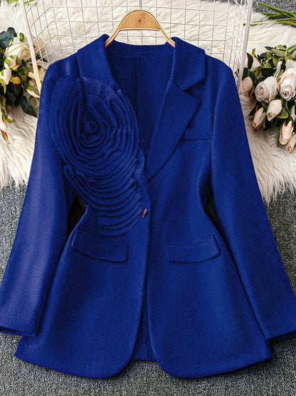 1 հատ կանացի էլեգանտ վարդագույն բլեյզեր՝ հաստ ձմեռային վերարկու ծաղկային նախշերով, կառուցվածքային օձիք և մեկ կոճակով փակում, երկար թևքով կարված բաճկոն՝ աշուն/ձմեռ սեզոնի համար