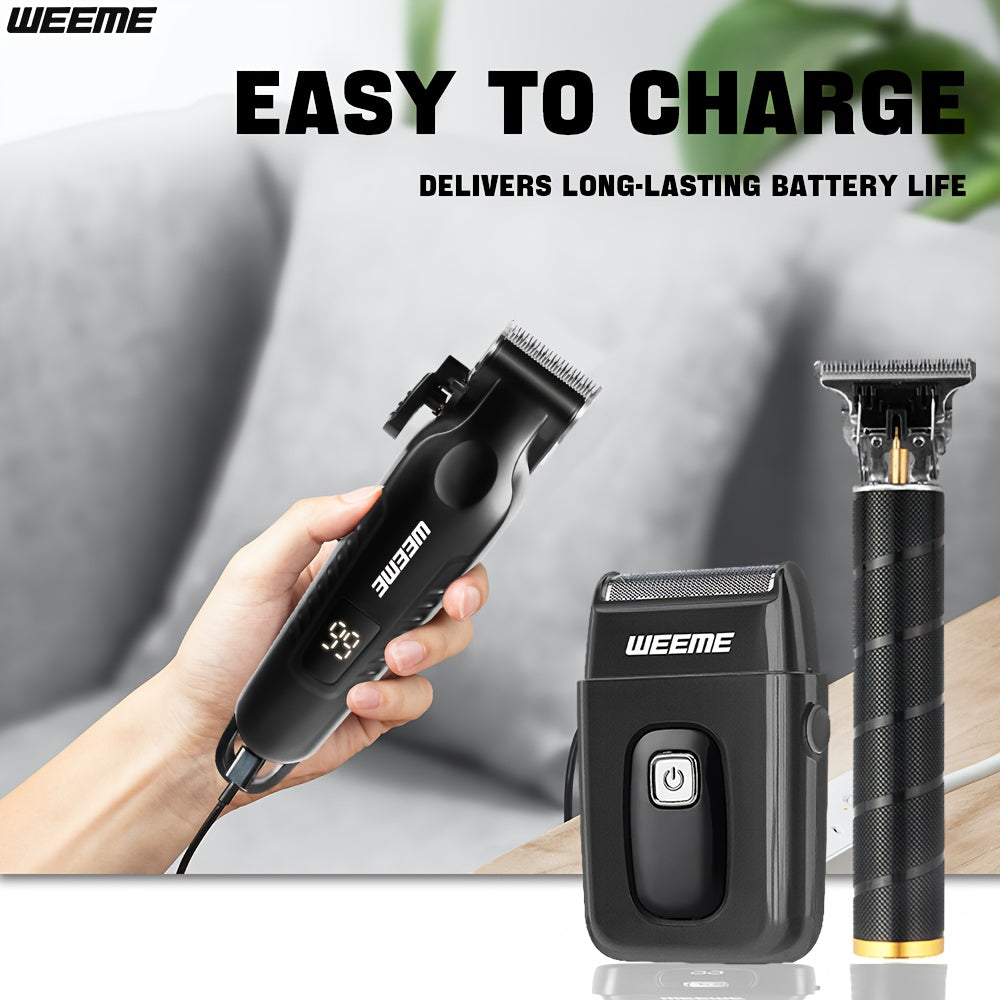 WEEME 2pcs/3pcs Electric Hair Clipper, Beard Trimmer, And Shaver Set with Professional Alloy Blade, USB Rechargeable, Featuring LCD Display. an Ideal Gift for Father'S Day, Birthdays, Or a Delightful Surprise for Husbands, Da