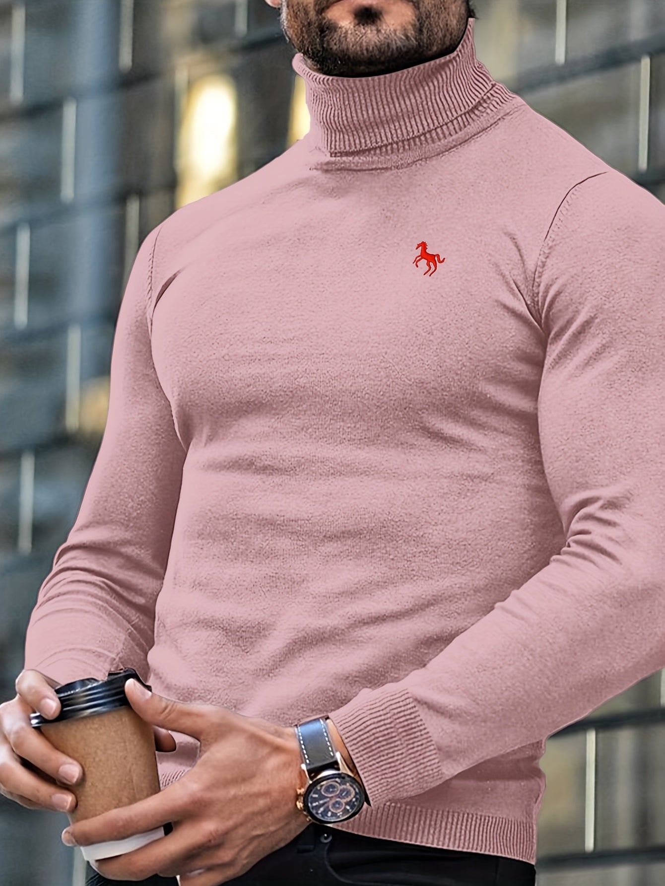 Men's Slim Fit High-Neck Knitted Pullover Sweater for Fall/Winter