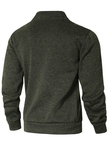 Men's Sporty Full-Zip Stand Collar Sweatshirt - Long Sleeve Casual Pullover with Neon Green Accents, Solid Color Non-Stretch Fabric, Regular Fit for Fall Winter