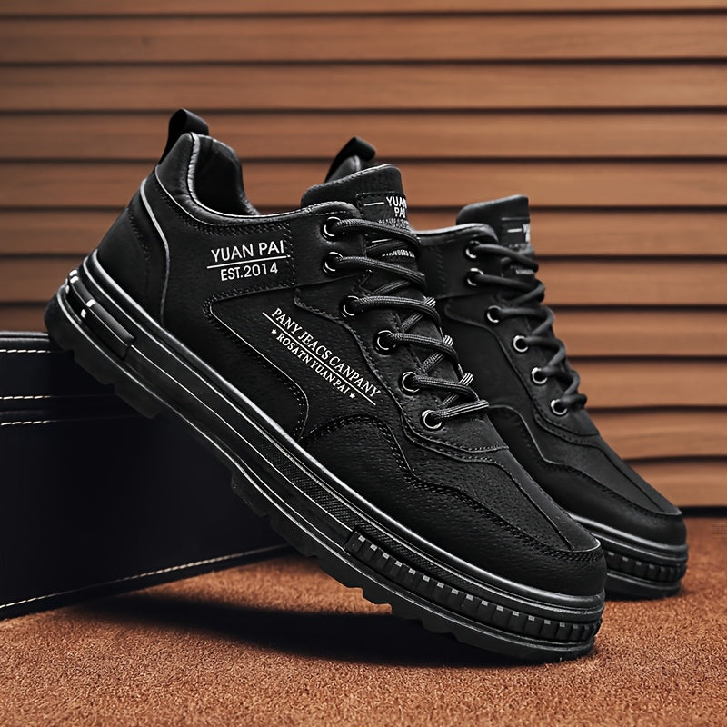 Men's Skate Shoes - Versatile Beige Casual Streetwear Sneakers, Durable Non-Slip PU Sole, Lace-Up Low-Top for Everyday & Outdoor Activities