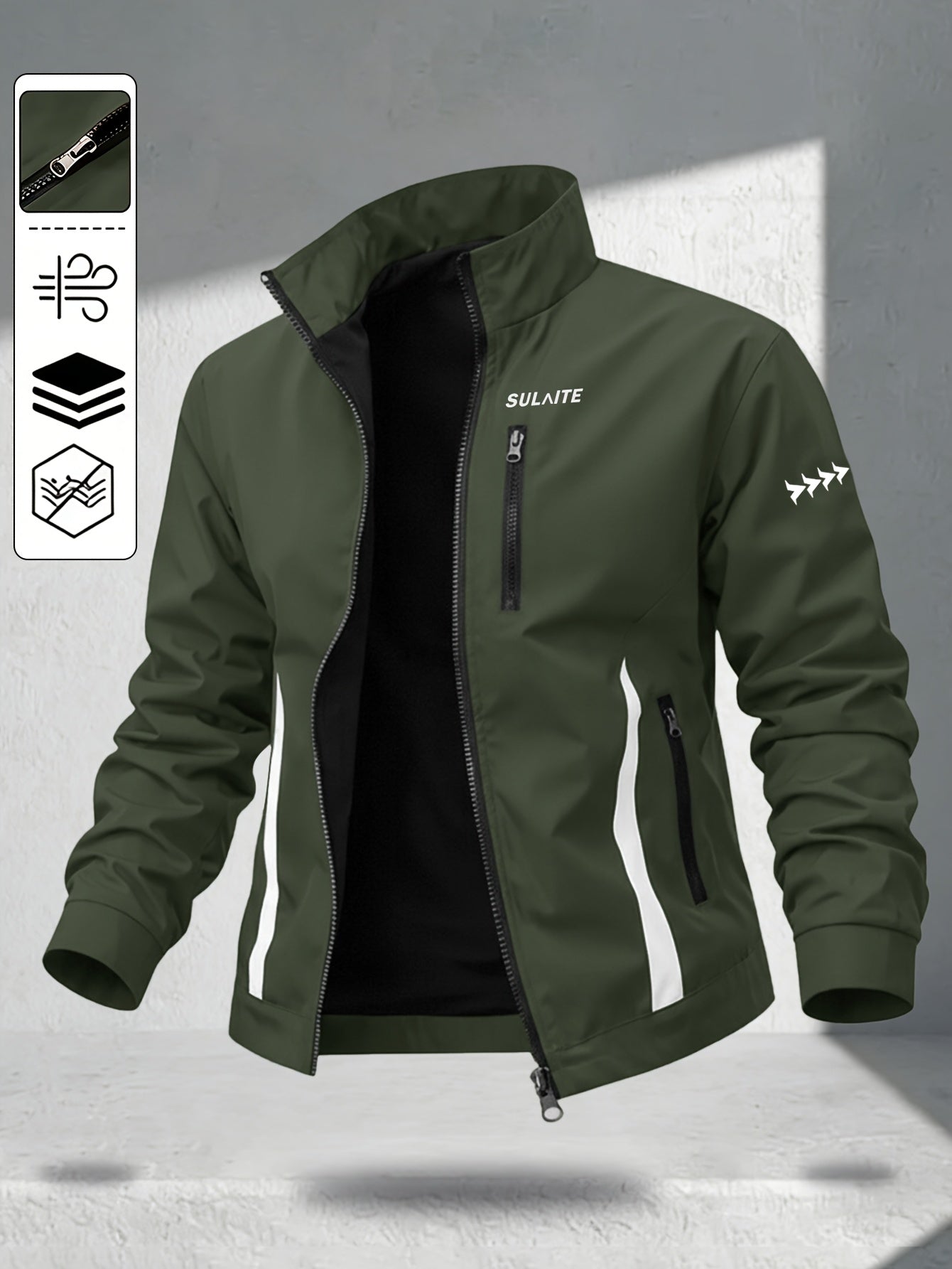 Men's Vintage Casual Bomber Jacket Stand Collar Windproof Coat