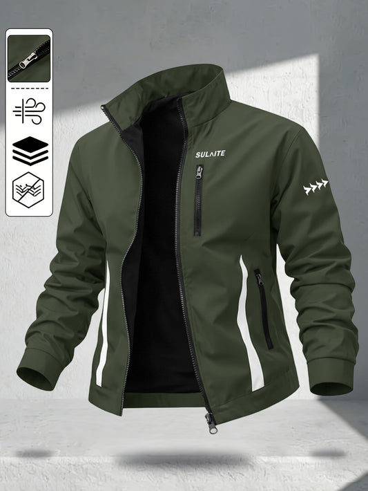 Men's Vintage Casual Bomber Jacket Stand Collar Windproof Coat