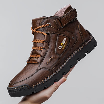 Men's Warm Lined Chukka Boots Lace-Up Rubber Sole Winter Shoes