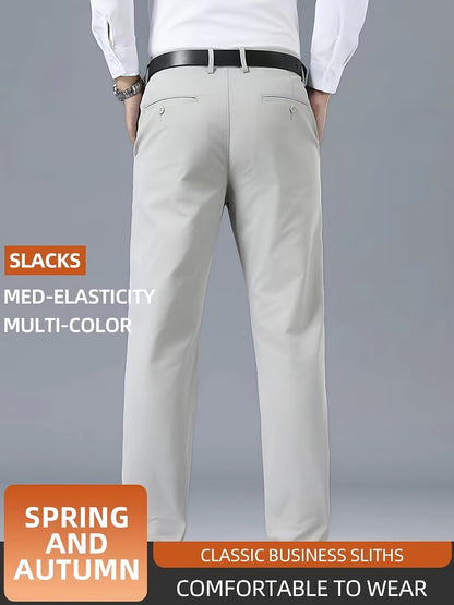 Men's Casual Solid Color Dress Pants - Polyester Blend, Woven, Regular Fit, All-Season Comfort, Adult Suit Pants