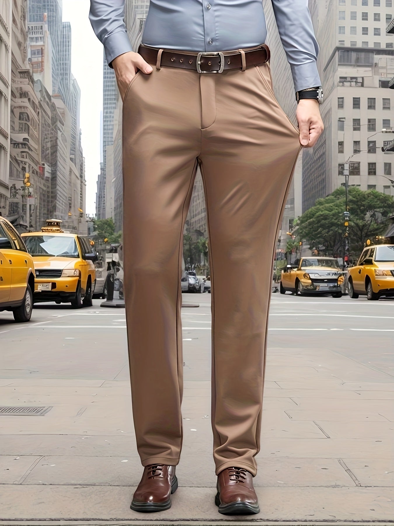 Men's Classic Solid Color Dress Pants - Comfort Fit, All-Season Polyester Blend, Machine Washable - Perfect for Business & Casual Wear