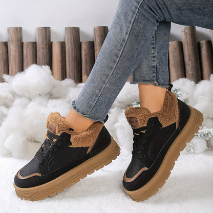 Women'S High-Top Fleece-Lined Thick Sole Height-Increasing Casual Sneakers - Geometric Pattern, Round Toe, Synthetic Cover Upper, Rubber Sole, Warm Winter Shoes for Petite Women, Winter Footwear | Geometric Pattern Shoes | Sy