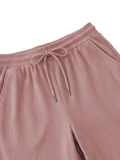 Women’s Casual Loose-Fit Corduroy 5-Point Pants with Elastic Waist