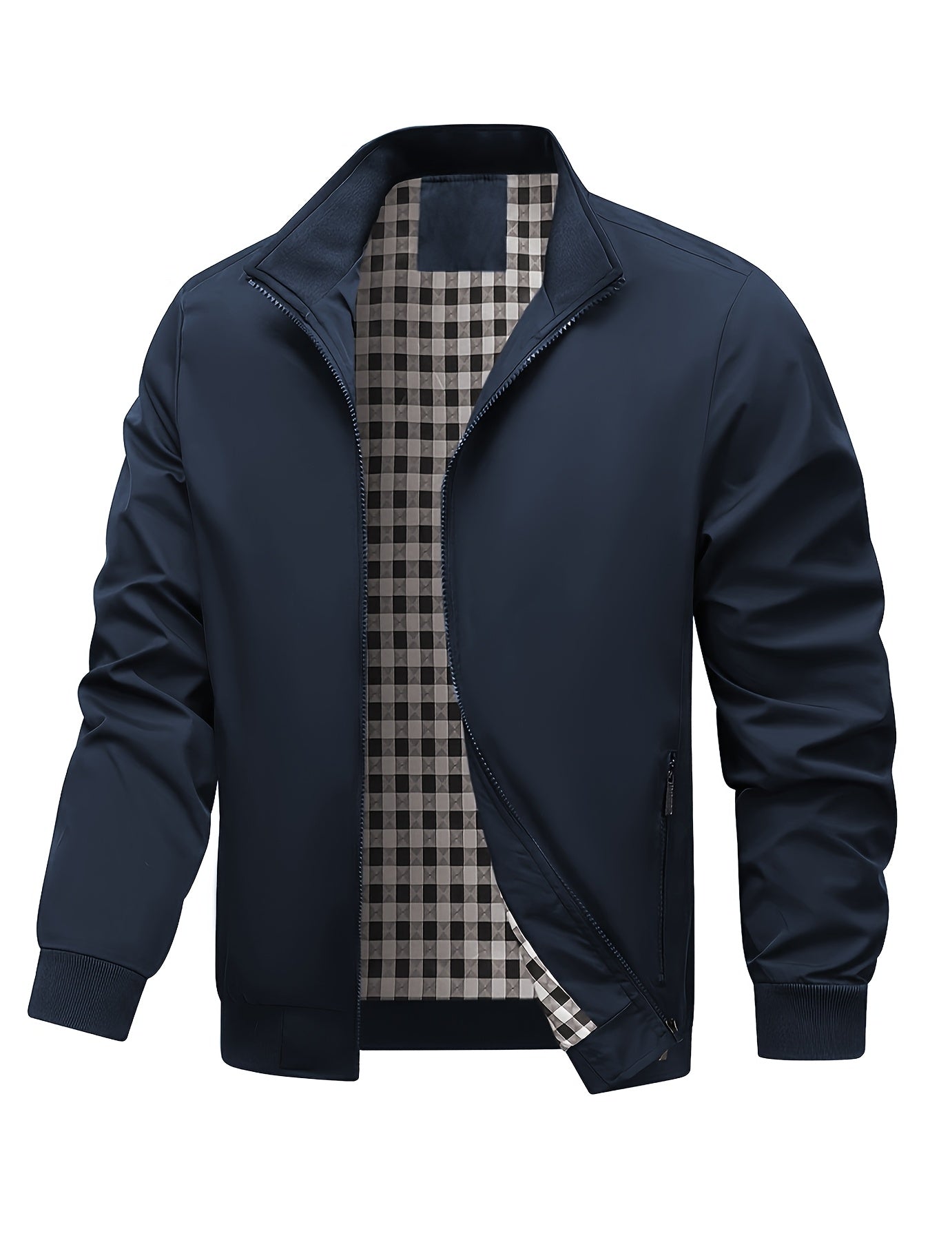 Men's Academic Jacket - Burgundy (Deep Red), Zip-Up Front Closure, Structured Non-Stretch Fabric, Zippered Pockets - Formal & Casual Outerwear for Office, Events, Everyday - Easy-Care Coat, Dressy Jacket, Houndstooth Pattern