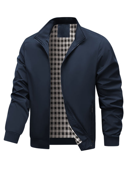 Men's Academic Jacket - Burgundy (Deep Red), Zip-Up Front Closure, Structured Non-Stretch Fabric, Zippered Pockets - Formal & Casual Outerwear for Office, Events, Everyday - Easy-Care Coat, Dressy Jacket, Houndstooth Pattern
