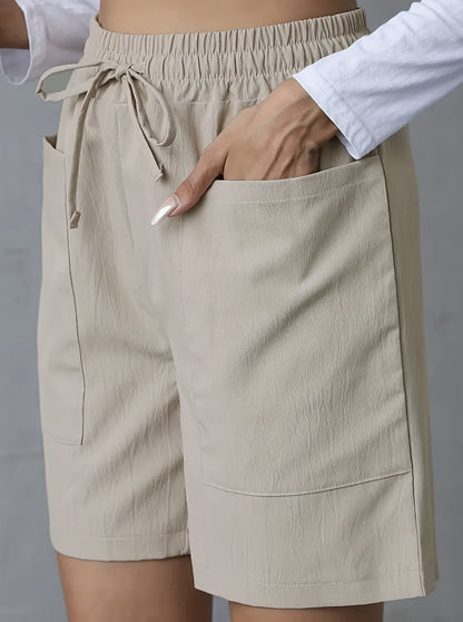 Women'S Vacation Elegant Casual Solid Color Polyester Short Pants, Regular Contour, Non-Stretch, with Pocket, for Spring, Summer, Fall