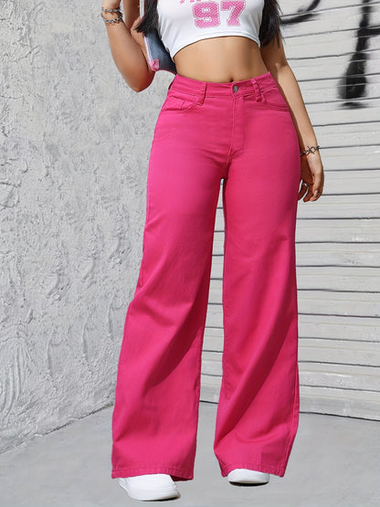 Chic Magenta բարձր գոտկատեղով լայն ոտքերով ջինսեր կանանց համար.