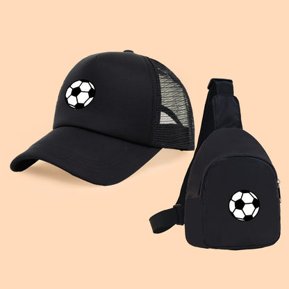 Kids Breathable Soccer Print Baseball Cap & Crossbody Bag Set