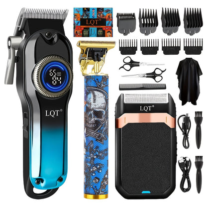 LQT 1/2/3 հատ պրոֆեսիոնալ սրահի մազերի կտրիչի հավաքածու, որը ներառում է մազերի կտրիչ, T-աձև կտրիչներ, մորուքի կտրիչներ և էլեկտրական սափրիչներ, ութ սահմանափակող սանրերով, կոմպակտ դիզայն, զրոյական բացվածքով ճշգրիտ կտրվածք, բարբի կարիքները բավարարելու համար