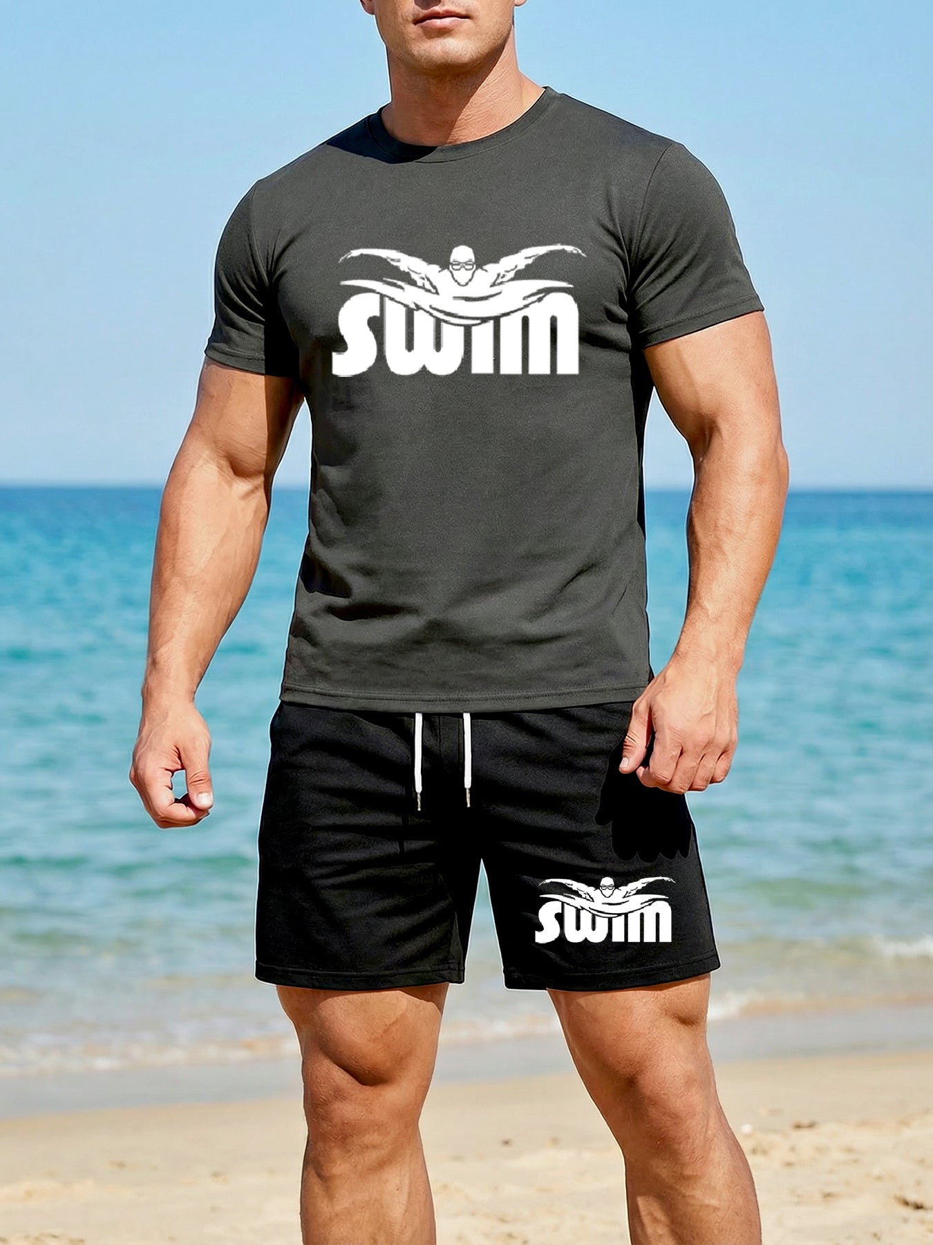 Men's Quick-Dry Swim Set - Breathable Short Sleeve Tee & Boxer Shorts