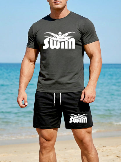 Men's Quick-Dry Swim Set - Breathable Short Sleeve Tee & Boxer Shorts