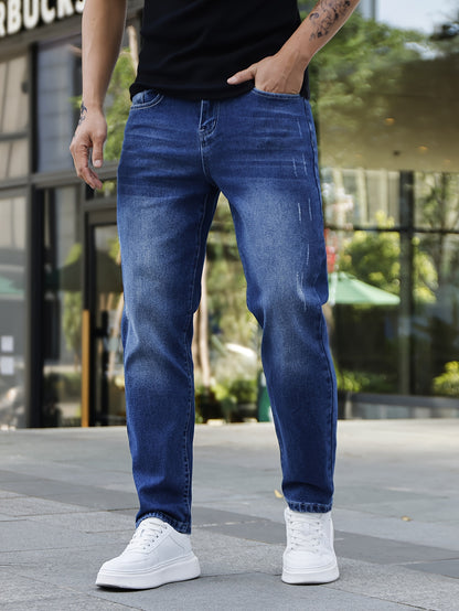 Men's Classic Slim Fit Jeans - Stretch Denim, Versatile for All Seasons, Solid Color