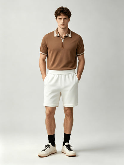 Men's Casual Striped Knit Polo & Lightweight Shorts Set