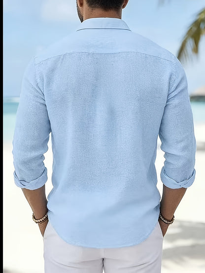 Men's Casual European Style Cotton Linen Button-Up Shirt