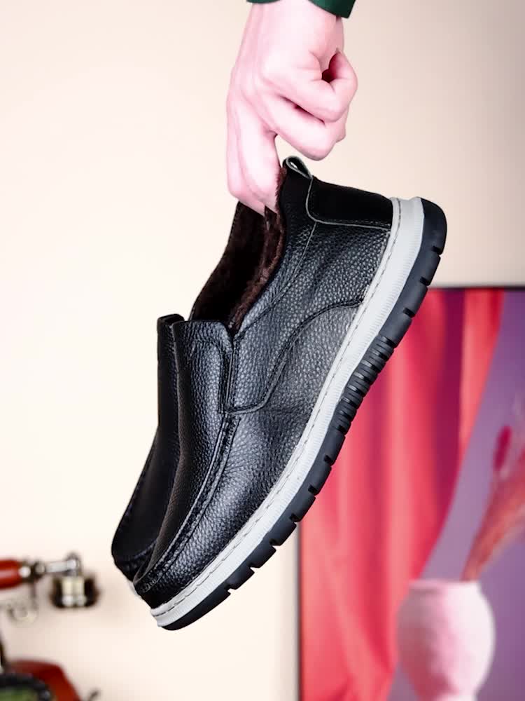 Men's Winter Warm Cowhide Boots - -Weather Traction Rubber Sole & Soft Fabric, Low-Top Short Boots Suitable for Daily Wear, Parties, - Fit for Fall/Winter (Boots Can Be Dressed up or)