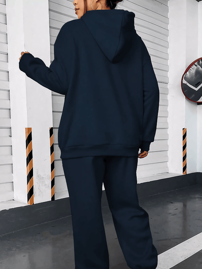 Women'S 2024 New Year Sweatshirt and Pants Set, Hooded Long Sleeve Casual Outfit with Pockets, Polyester Knit Fabric, Geometric Pattern, for Autumn/Winter Season