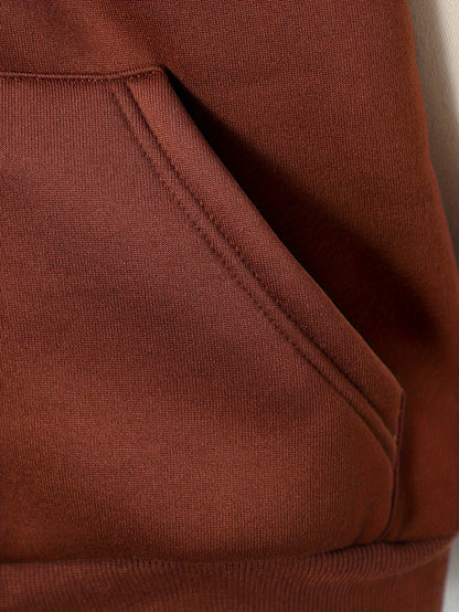 1pc Boys Stylish Color Block Fleece Lining Hooded Jacket, Long Sleeve Zip Up Jacket, Kids Clothes Outdoor