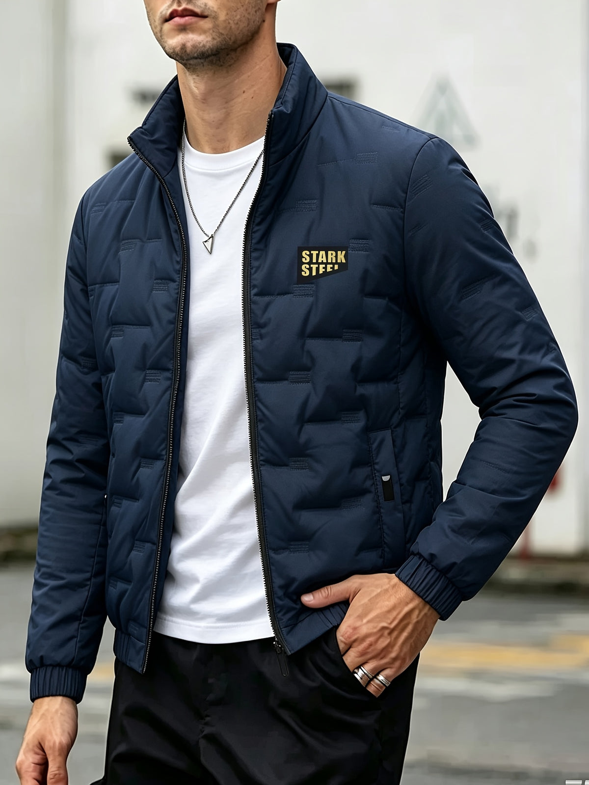 Men's Casual Stand Collar Thickened Outer Jacket for Fall Winter