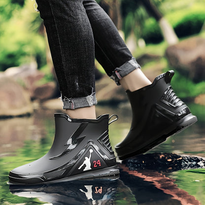 Men's All-Season Rubber Ankle Rain Boots with Anti-Slip Soles
