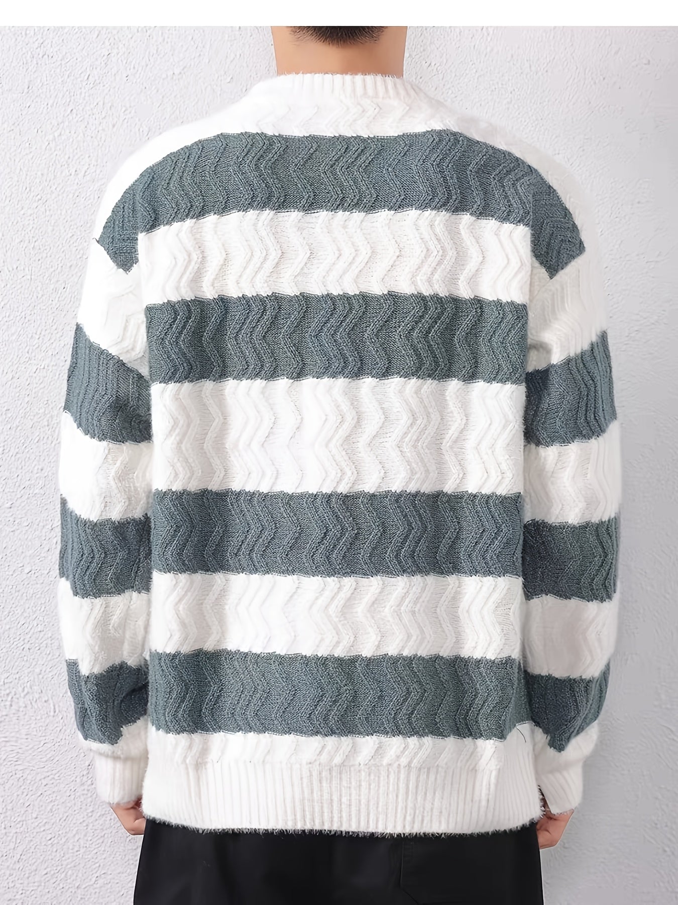 Տղամարդու ձմեռային տաք սվիտեր՝ գծավոր կլոր վզով պուլովեր՝ գույների համադրությամբ, հարմար է շերտավոր կրելու համար, ձեռքով լվացվող առօրյա սվիտերներ (աշուն/ձմեռ)